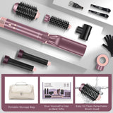 PARWIN PRO BEAUTY Dual Voltage 7-in-1 Hair Dryer Brush Styler, Hot Air Multi-Styler with Flyaways & Air Straightener & 28mm Auto Wrap Curlers for Frizz-Free, No Heat Damage, Cosmic Blush