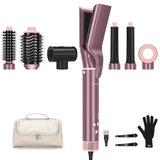 PARWIN PRO BEAUTY Dual Voltage 7-in-1 Hair Dryer Brush Styler, Hot Air Multi-Styler with Flyaways & Air Straightener & 28mm Auto Wrap Curlers for Frizz-Free, No Heat Damage, Cosmic Blush