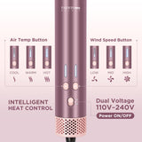 PARWIN PRO BEAUTY Dual Voltage 7-in-1 Hair Dryer Brush Styler, Hot Air Multi-Styler with Flyaways & Air Straightener & 28mm Auto Wrap Curlers for Frizz-Free, No Heat Damage, Cosmic Blush