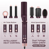 PARWIN PR BEAUTY Dual Voltage 7-in-1 Hair Dryer Brush Set, Hot Air Styler With Air Straightener & 28mm Auto Wrap Curlers, 110,000 RPM Ionic Blow Dryer for Frizz-Free Hair Styler, Jasper Plum