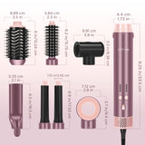 PARWIN PRO BEAUTY Dual Voltage 7-in-1 Hair Dryer Brush Styler, Hot Air Multi-Styler with Flyaways & Air Straightener & 28mm Auto Wrap Curlers for Frizz-Free, No Heat Damage, Cosmic Blush