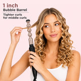 Prizm 3-in-1 Interchangeable Barrel Curling Wand Set-0.6 to 1 Inch Tapered Curling Iron with 1 Inch Round Brush, Dual Voltage Travel Hair Wand Curler, Fast Heat, Ionic Anti Frizz Champagne Gold