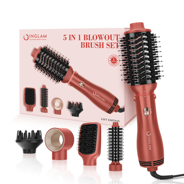 Hair Dryer Brush Blow Dryer Brush 5 in 1 for Women, Detachable Blowout Brush & Hair Appliances for Straightening/ Drying/ Curling/ Styling/Volumizer, Copper Red