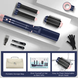 PARWIN PRO BEAUTY 5 in 1 Dual Voltage Hot Air Multi-Styler Hair Tool, Air Straightener & 28mm Auto Wrap Curlers Set, Less Heat Damage Styling, Prussian Blue