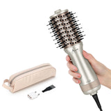 Aima Beauty Mini Travel Hair Dryer Brush, Automatic Dual Voltage Volumizing Hot Air Brush, Lightweight & Compact for Global Use, Champagne Silver