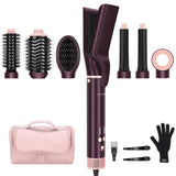 PARWIN PR BEAUTY Dual Voltage 7-in-1 Hair Dryer Brush Set, Hot Air Styler With Air Straightener & 28mm Auto Wrap Curlers, 110,000 RPM Ionic Blow Dryer for Frizz-Free Hair Styler, Jasper Plum