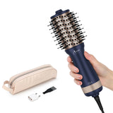 Aima Beauty Mini Travel Hair Dryer Brush, Automatic Dual Voltage Volumizing Hot Air Brush, Lightweight & Compact for Global Use, Prussian Blue