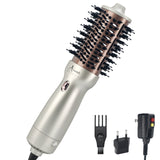 Dual Voltage Travel Hair Dryer Brush, Aima Beauty 4 in 1 Hot Air Comb for Hair Styling, 2.3 Inch Ionic Blow Dryer Brush, Good for Travel and Gift, Champagne Silver
