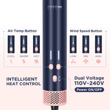 PARWIN PRO BEAUTY 5 in 1 Dual Voltage Hot Air Multi-Styler Hair Tool, Air Straightener & 28mm Auto Wrap Curlers Set, Less Heat Damage Styling, Prussian Blue