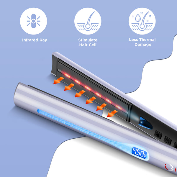 Infrared 1" Flat Iron for Hair, Negative Ions