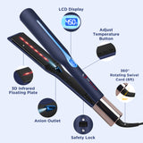 IG INGLAM Titanium Flat Iron Hair Straightener, 1.75 Inch, Negative Ionic Dual Voltage Straightener 11 Adjust Temp 250°F to 450°F, Prussian Blue