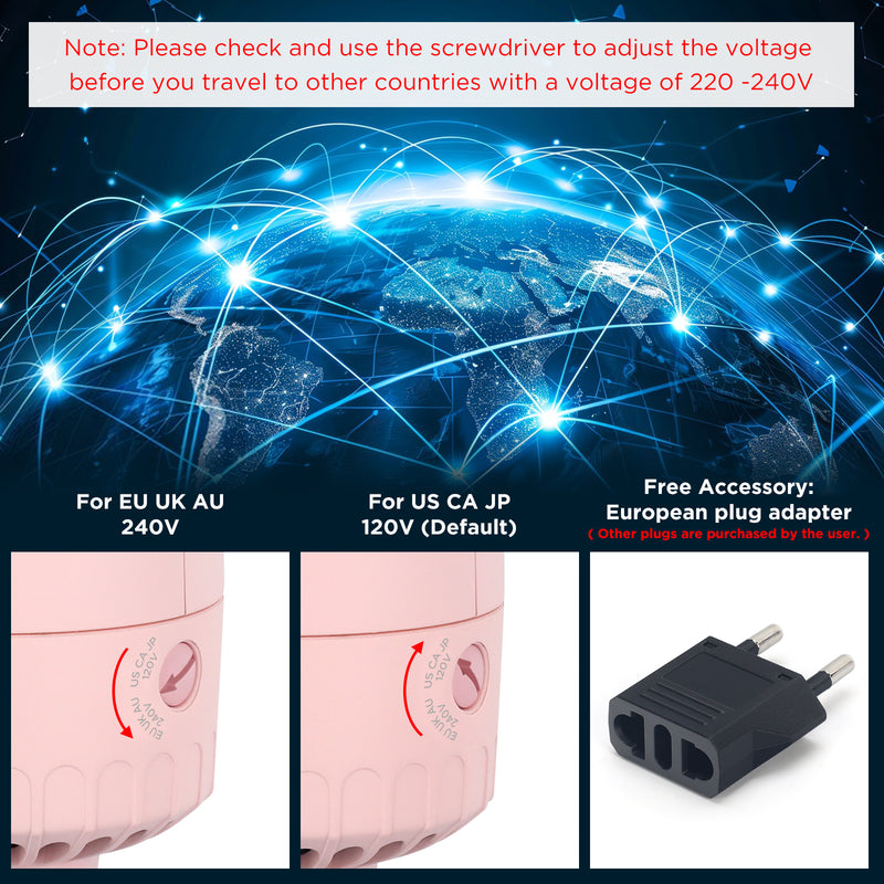 Dual Voltage Travel Hair Dryer Brush, Aima Beauty 4 in 1 Hot Air Comb for Hair Styling, 2.3 Inch Ionic Blow Dryer Brush, Good for Travel and Gift, Champagne Silver