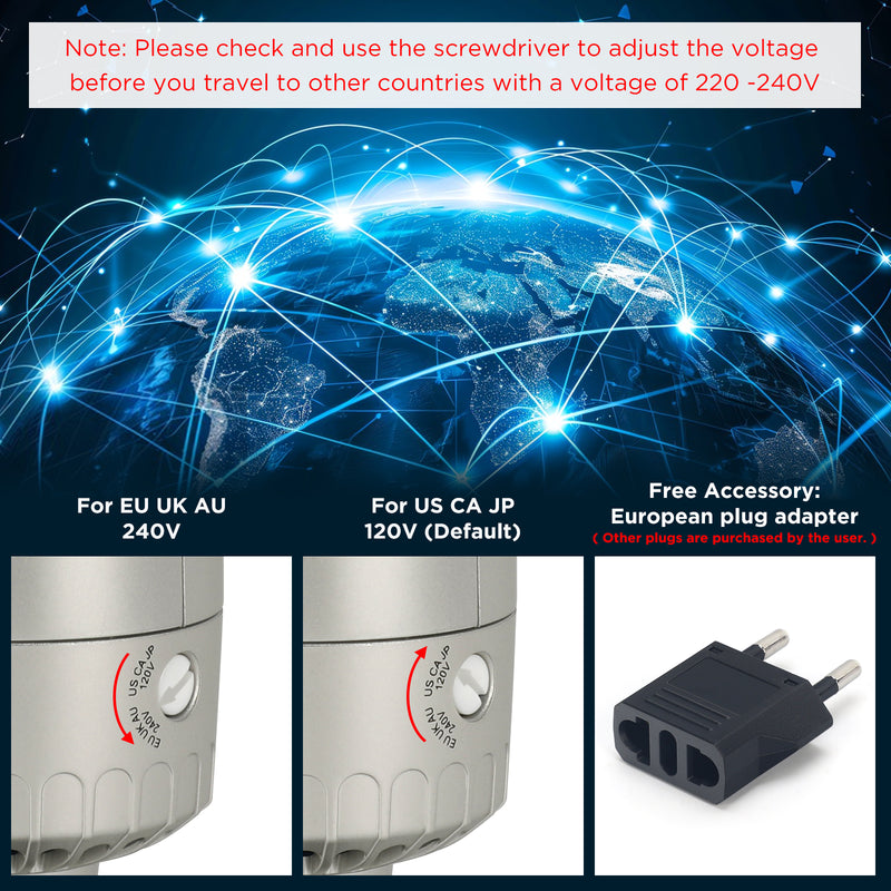 Dual Voltage Travel Hair Dryer Brush, Aima Beauty 4 in 1 Hot Air Comb for Hair Styling, 2.3 Inch Ionic Blow Dryer Brush, Good for Travel and Gift, Champagne Silver