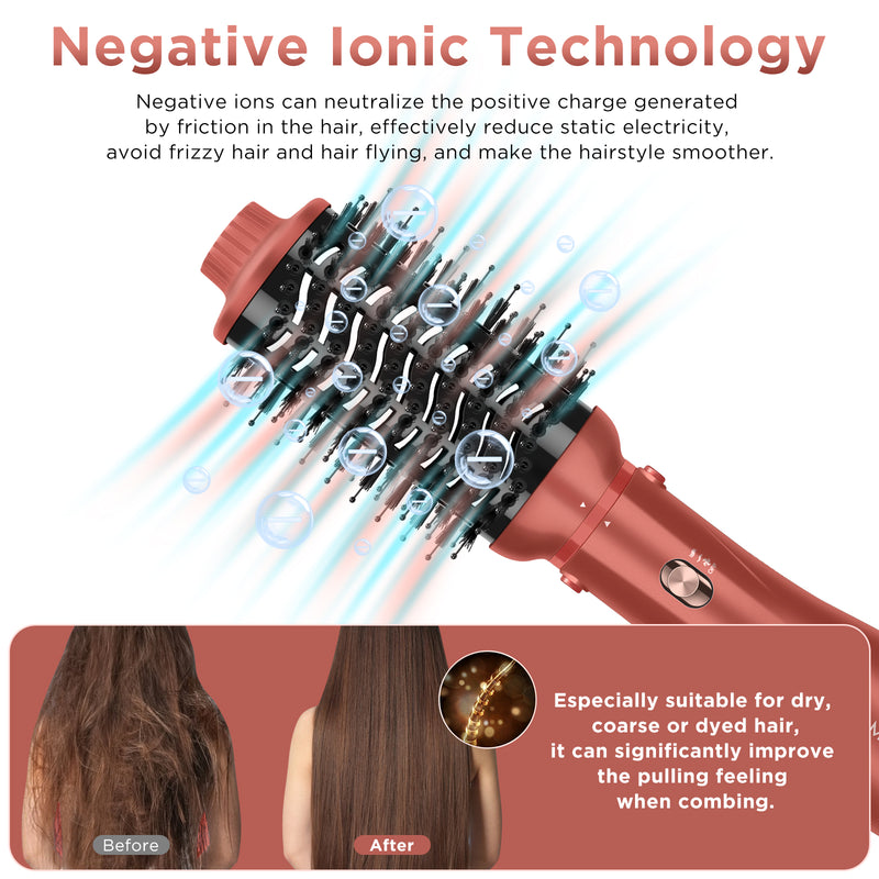 Hair Dryer Brush Blow Dryer Brush 5 in 1 for Women, Detachable Blowout Brush & Hair Appliances for Straightening/ Drying/ Curling/ Styling/Volumizer, Copper Red