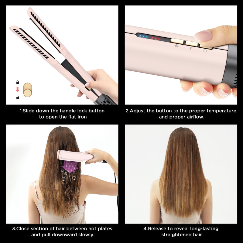 Air Straightener Flat Iron, IG INGLAM 2 in 1 Wet to Dry for Hair Styling, 200 Million Negative Ions, No Heat Damage for All Hair Types