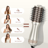 Aima Beauty Mini Travel Hair Dryer Brush, Automatic Dual Voltage Volumizing Hot Air Brush, Lightweight & Compact for Global Use, Champagne Silver