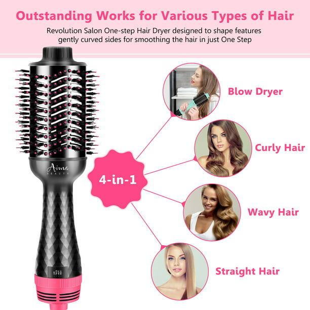 Hot Air Brush, Aima Beauty Salon One-Step Hair Dryer and Volumizer, 4-in-1 Upgrade Hair Dryer Brush Black Red