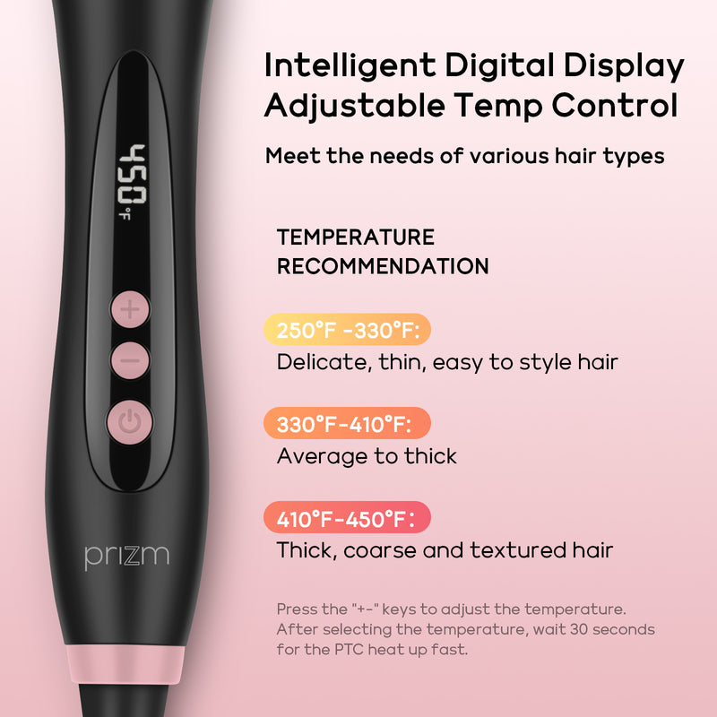 Prizm 5 in 1 Curling Iron Wand Set with Clip, LED Display, Professional Instant Heat Up Hair Curling Wand Set with 5 Interchangeable Ceramic Barrels (0.75'' to 1.25') and 11 Temp Settings, Rose Pink