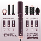 PARWIN PR BEAUTY Dual Voltage 7-in-1 Hair Dryer Brush Set, Hot Air Styler With Air Straightener & 28mm Auto Wrap Curlers, 110,000 RPM Ionic Blow Dryer for Frizz-Free Hair Styler, Jasper Plum