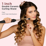Prizm 3-in-1 Interchangeable Barrel Curling Wand Set-0.6 to 1 Inch Tapered Curling Iron with 1 Inch Round Brush, Dual Voltage Travel Hair Wand Curler, Fast Heat, Ionic Anti Frizz Champagne Gold