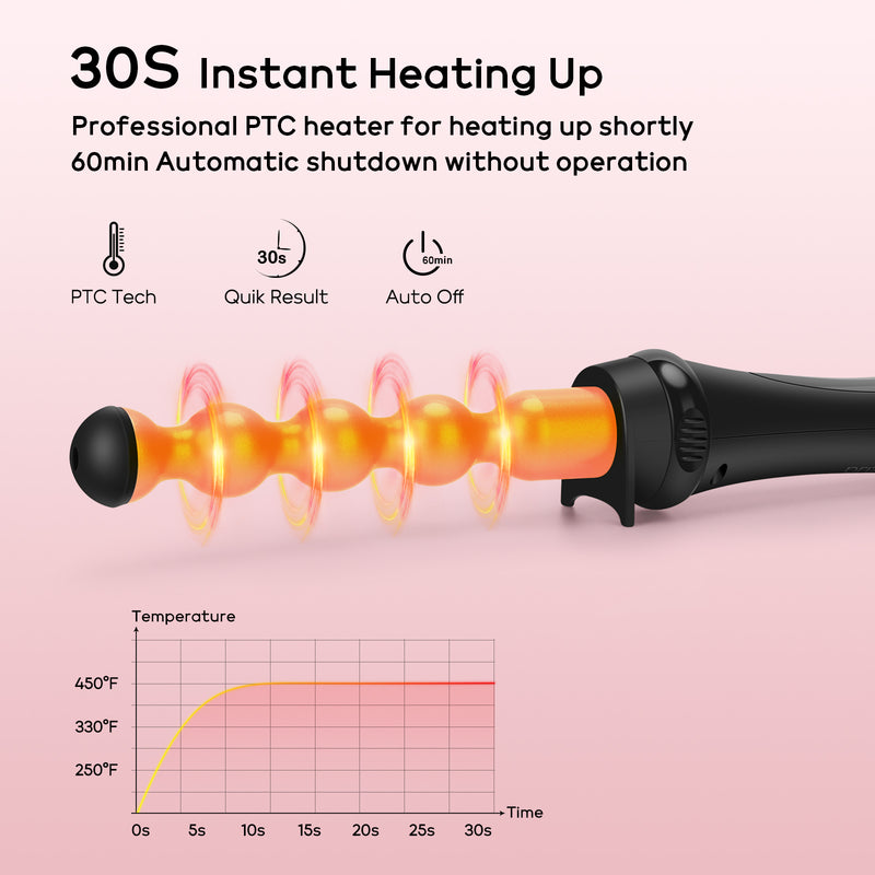 Prizm 5 in 1 Curling Iron Wand Set with Clip, LED Display, Professional Instant Heat Up Hair Curling Wand Set with 5 Interchangeable Ceramic Barrels (0.75'' to 1.25') and 11 Temp Settings, Rose Pink