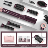 PARWIN PR BEAUTY Dual Voltage 7-in-1 Hair Dryer Brush Set, Hot Air Styler With Air Straightener & 28mm Auto Wrap Curlers, 110,000 RPM Ionic Blow Dryer for Frizz-Free Hair Styler, Jasper Plum