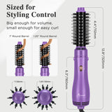 Aima Beauty Hair Dryer Brush Set, 3 in 1 Blow Dryer Brush with Interchangeable 1” & 1.25” Round Barrels, Ionic Technology for Frizz-Free Volume, Purple