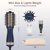 Aima Beauty Mini Travel Hair Dryer Brush, Automatic Dual Voltage Volumizing Hot Air Brush, Lightweight & Compact for Global Use, Prussian Blue