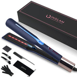 IG INGLAM Titanium Flat Iron Hair Straightener, 1.75 Inch, Negative Ionic Dual Voltage Straightener 11 Adjust Temp 250°F to 450°F, Prussian Blue