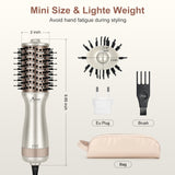 Aima Beauty Mini Travel Hair Dryer Brush, Automatic Dual Voltage Volumizing Hot Air Brush, Lightweight & Compact for Global Use, Champagne Silver