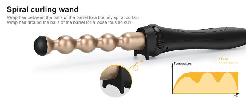 Prizm 5 in 1 Curling Wand Set, 11 Temp Settings Curling irons for hair, Interchangeable Tourmaline Ceramic Barrels Hair Wand, Brown