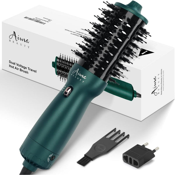 Aima Beauty Worldwide Travel Hair Dryer Brush Dual Voltage Blow Dryer Brush Hot Air Brush Oval Barrel 360°Airflow for Smooth, Negative Ionic Frizz-Free Drying/Straightening/Voluming,Prussian Blue