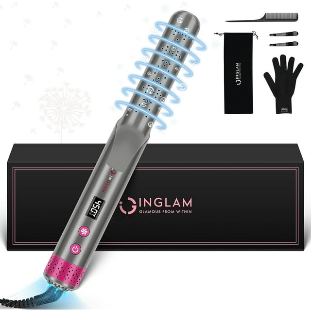 IG INGLAM Fan Airflow Styler Curling Iron 1 Inch Curling Wand Lock Hair Style Flat Iron Hair Straightener and Curler 2 in 1, LCD Display Adjustable Temp Negative Ionic Travel Dual Voltage, Grey