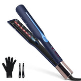 Infrared Titanium Flat Iron, IG INGLAM 1.75-Inch Wide Hair Straightener for Thick Hair, Prussian Blue