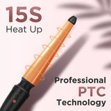 Prizm 3-in-1 Interchangeable Barrel Curling Wand Set-0.6 to 1 Inch Tapered Curling Iron with 1 Inch Round Brush, Dual Voltage Travel Hair Wand Curler, Fast Heat, Ionic Anti Frizz Champagne Gold