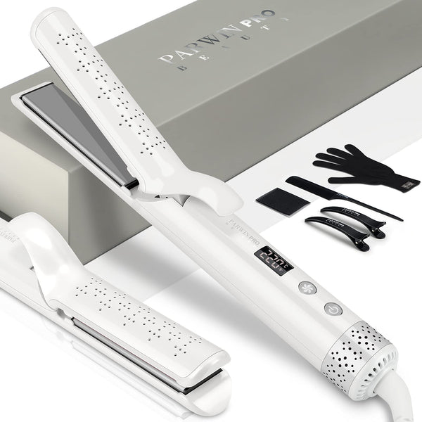 2 In 1 Lockenstab Glätteisen, 360°Airflow lockenstab für Große locken, PARWIN PRO BEAUTY Glätteisen locken und glätten für alle Frisuren, 140 winzige Ionenöffnungen, 130-220°C, LED Display