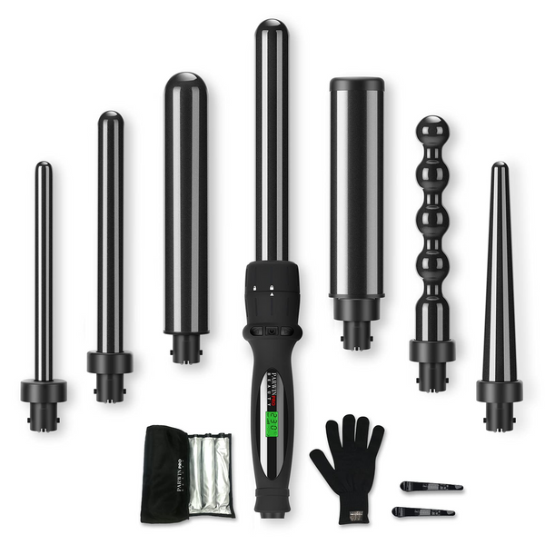 7 In1 Curling Wand Iron, PARWIN PRO BEAUTY Hair Curling Wands for Long Short Hair, Hair Curlers Wand with 7 Ceramic Barrels, LCD Display, 100-230℃ Temperature Control, with Heat Resistant Glove
