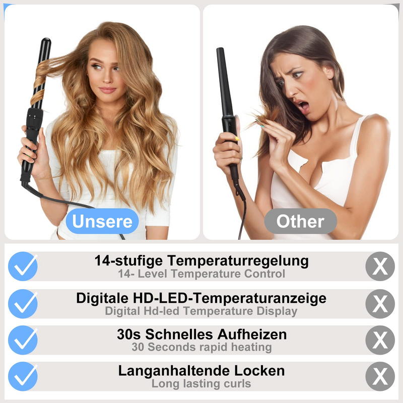 7 in 1 Lockenstab mit Verschiedenen Aufsätzen Set, PARWIN PRO BEAUTY Lockenstab für Große und Kleine Locken, Curling Iron mit 7 Stäben, 100-230℃ Einstellbare Temperatur, mit LCD Display, mit Handschuh